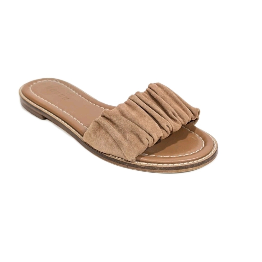 Boden Slides Eu 39 Women Sandals Suede Ruched Flat Slip on Shoes a1757